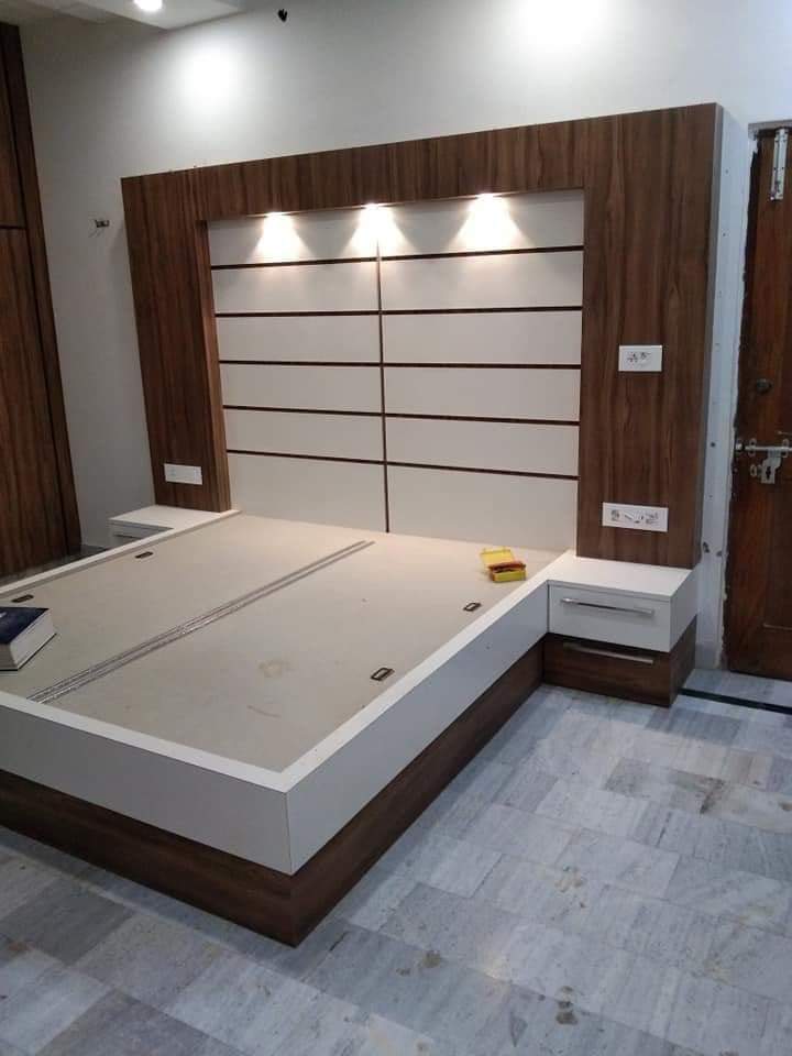 Wooden Bed Frame with Headboard Storage
