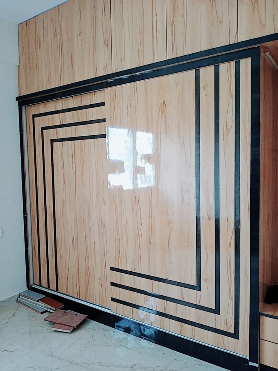 Designer Cloth Wardrobe in Red and White Finish