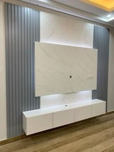 Modern Wooden TV Unit with Storage and Wall Panel
